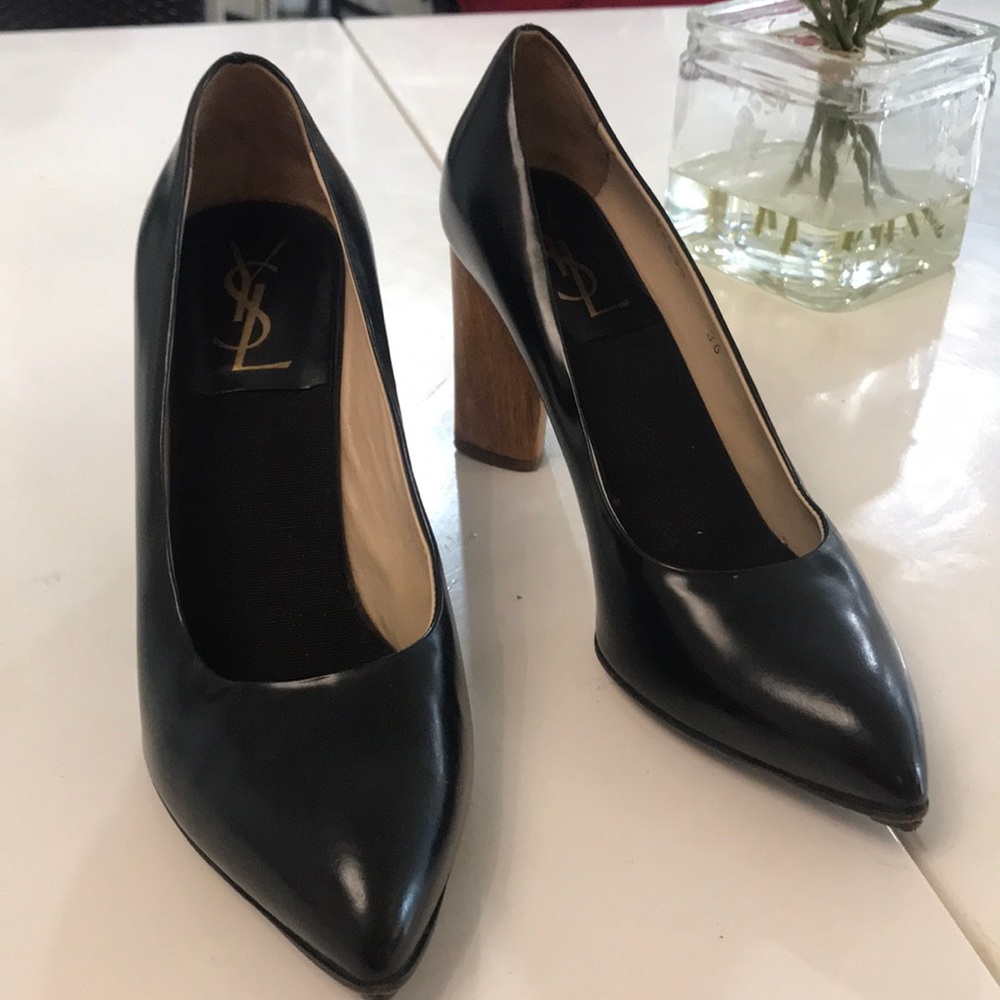 YSL black leather heels size 36